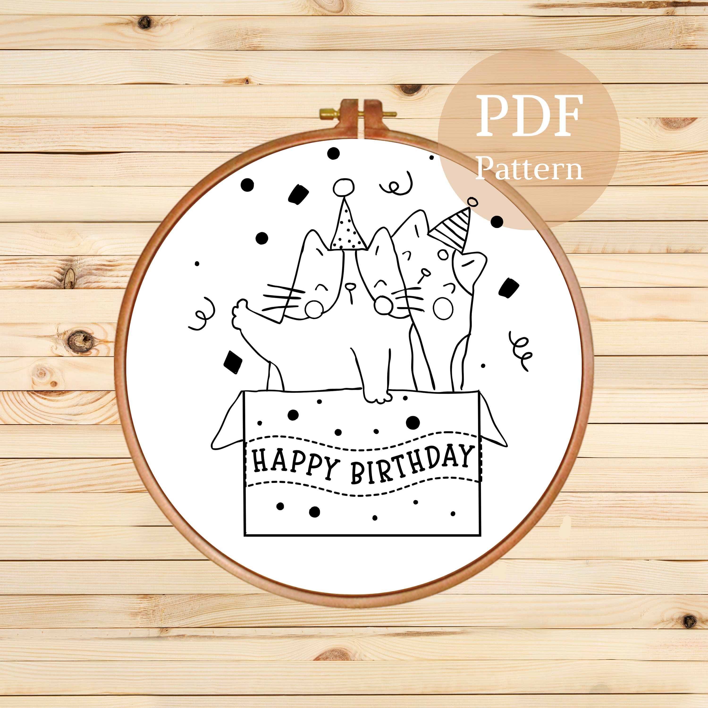 Cats Birthday Embroidery Pattern | DIY Celebration (PDF Pattern) - Etsy
