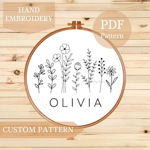Personalized Floral Embroidery Pattern PDF - Custom Embroidery Design, DIY Hand Embroidery, Flower Embroidery Design, Nursery Embroidery