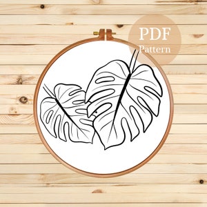 Monstera Leaf Hand Embroidery Pattern: Modern Floral Template (PDF Pattern)
