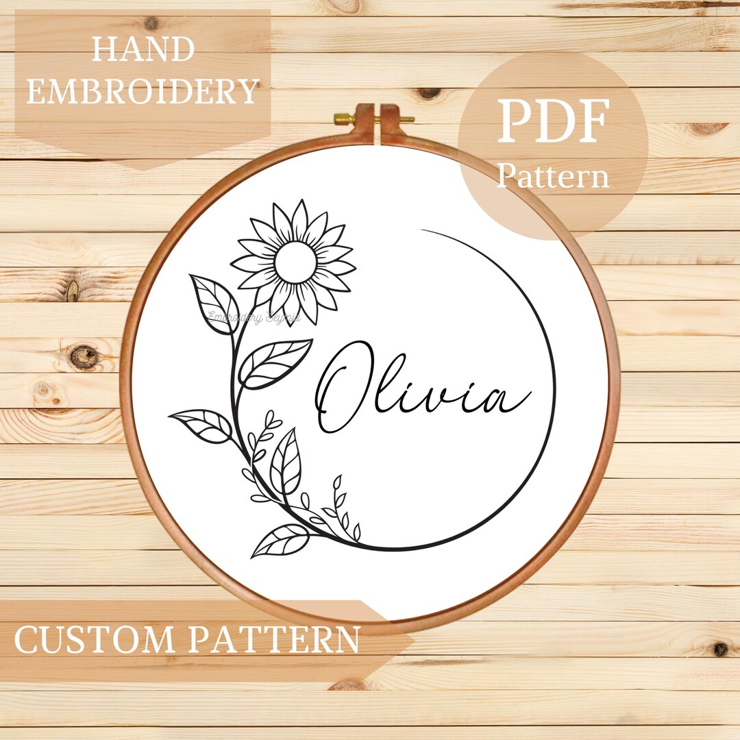Custom Sunflower Name Embroidery Pattern: Personalized Floral Design ...