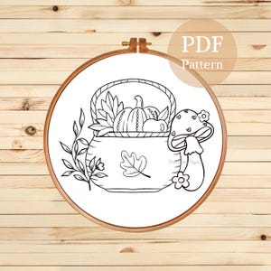 Patrón de bordado de calabaza: Cesta de cosecha de otoño (Patrón PDF)