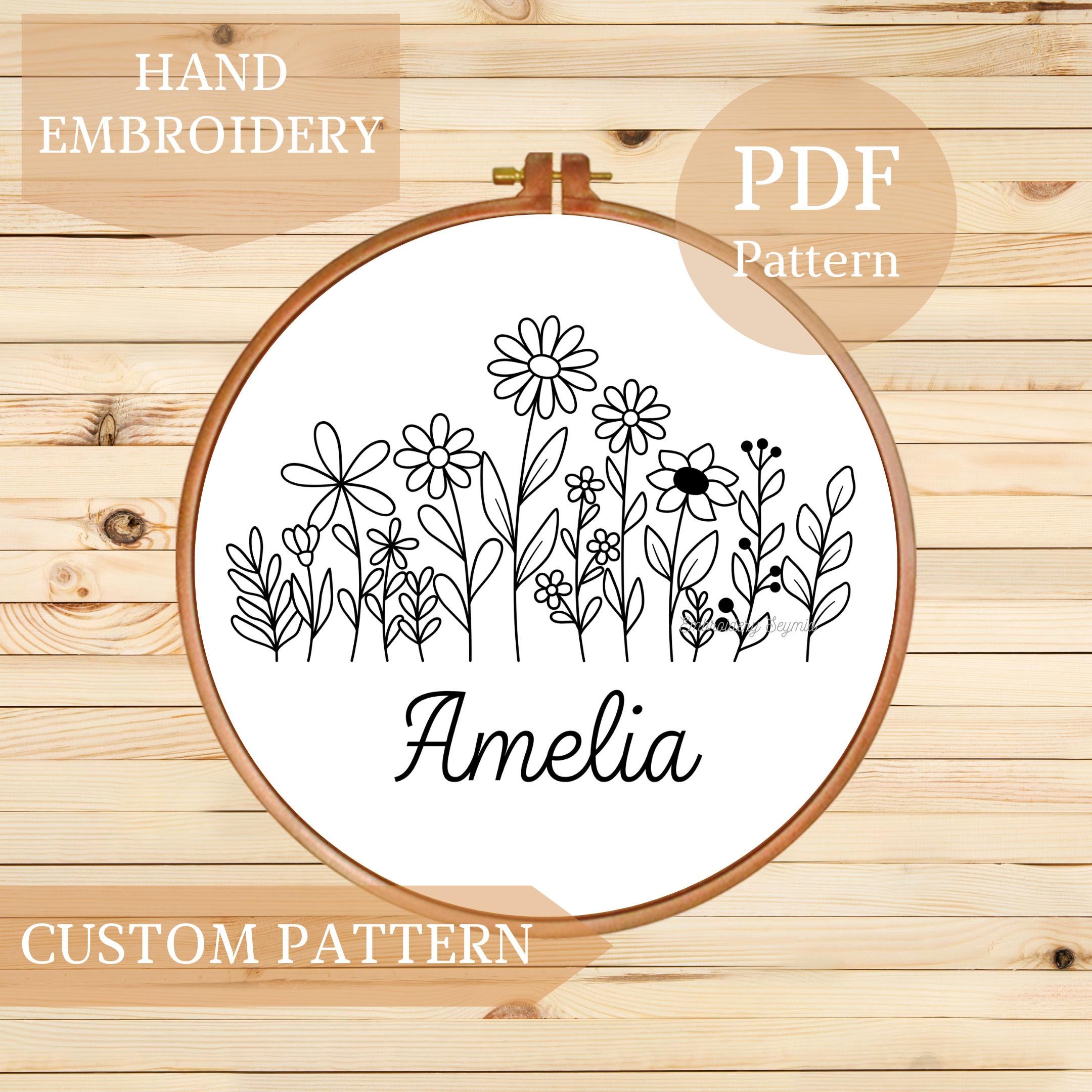 Personalized Floral Name Hand Embroidery Pattern, Custom Design ...