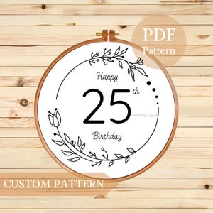 Custom Floral Birthday Embroidery Pattern: DIY Flower Wreath (PDF Pattern)