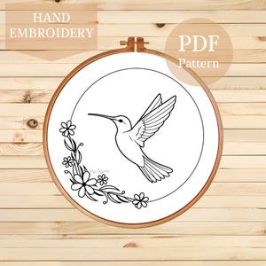 Hummingbird Embroidery Pattern, Instant Download Hand Embroidery PDF Pattern, Bird Embroidery Pattern | Embroidery Template
