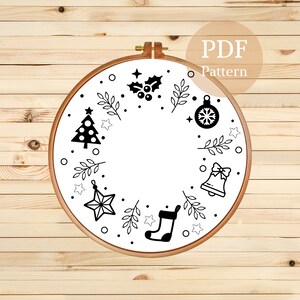 Christmas Wreath Embroidery Pattern, Holiday Hoop Art, Instant Download PDF, Christmas Embroidery Template, DIY Hand Embroidery Design