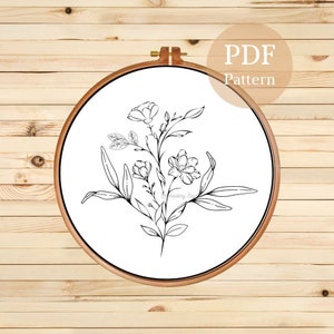 Flower Embroidery Pattern, Instant PDF Download, Embroidery Template, PDF Pattern for Hand Embroidery, Floral Embroidery Design