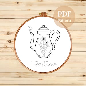 Tea Time Embroidery Design: Teapot Floral Pattern (PDF Pattern)