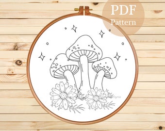 Handbroderidesign för svampblomma: DIY PDF-mönster