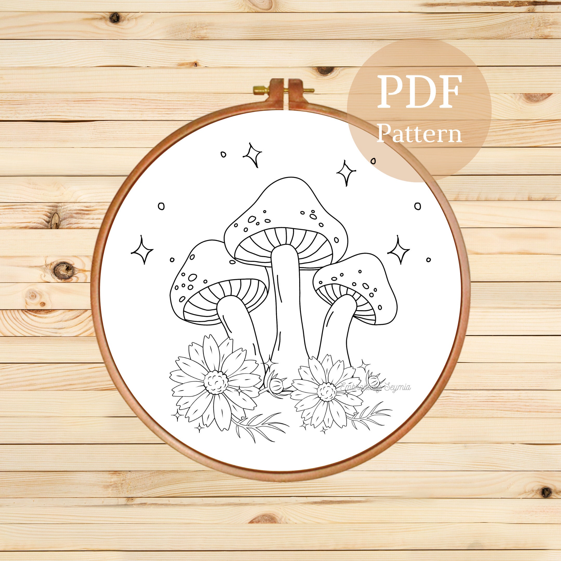 Mushroom Hand Embroidery Design, Instant Download PDF Pattern, Embroidery Template, Flower ...
