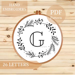 Patrón de bordado de monograma floral: 26 diseños de letras (patrón PDF)