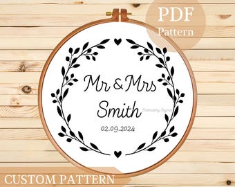 Personalized Wedding Embroidery Pattern: Custom Floral Frame (PDF Pattern)