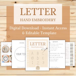 Padrão de letras bordadas à mão em PDF, modelo editável do Canva para texto personalizado, letras maiúsculas e minúsculas e números