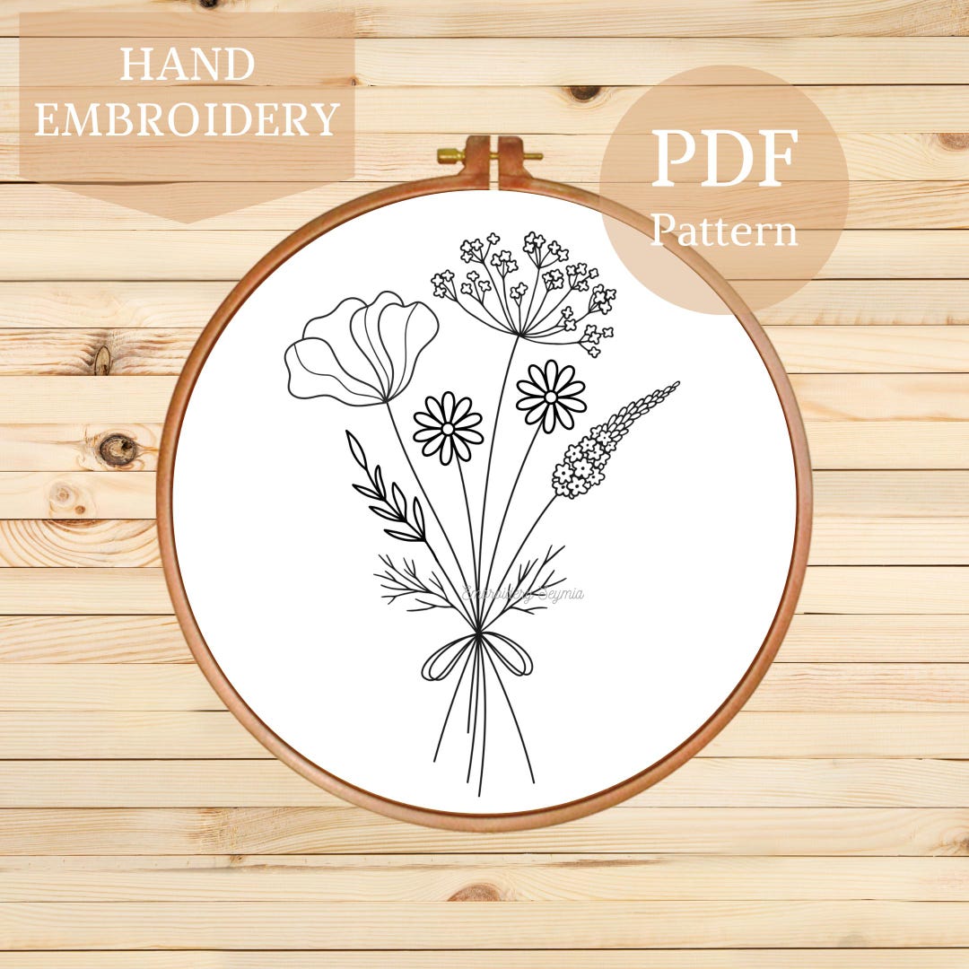 Wildflower Bouquet Hand Embroidery Pattern, Floral Embroidery PDF ...