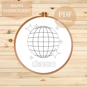Disco Ball Hand Embroidery Pattern – Retro-Inspired DIY Embroidery Design for 70s Lovers – Beginner-Friendly Digital Download