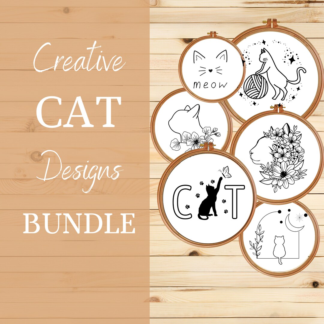 Cat Hand Embroidery Pattern, Embroidery Pattern Bundle, Cat Embroidery