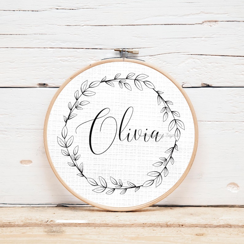 Custom Name Hand Embroidery Pattern PDF, Personalized Floral Wreath ...