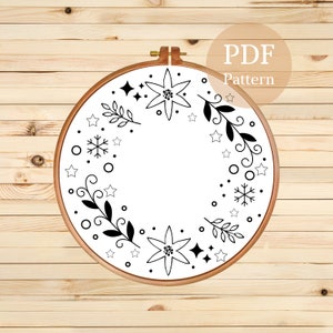 Christmas Wreath Hand Embroidery Design, Christmas Embroidery Pattern, Embroidery Hoop Art, Embroidery Template, PDF Pattern