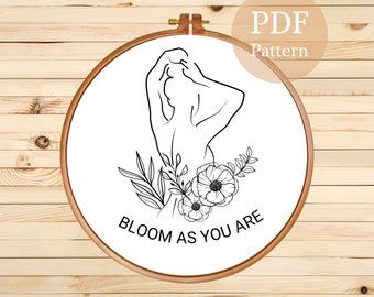 Woman Line Art Hand Embroidery Pattern, PDF Pattern, Modern Embroidery Template, Instant Download Pattern