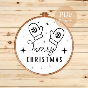 Merry Christmas Hand Embroidery Pattern, Christmas Embroidery Pattern, Embroidery Hoop Art, Embroidery Template, PDF Pattern