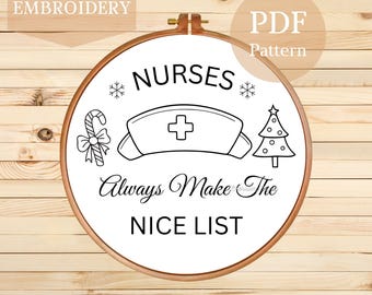 Christmas Nurse Hand Embroidery Pattern: Festive DIY Gift (PDF Pattern)
