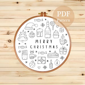 Merry Christmas Hand Embroidery Pattern, Christmas Embroidery Pattern, Embroidery Hoop Art, Embroidery Template, PDF Pattern