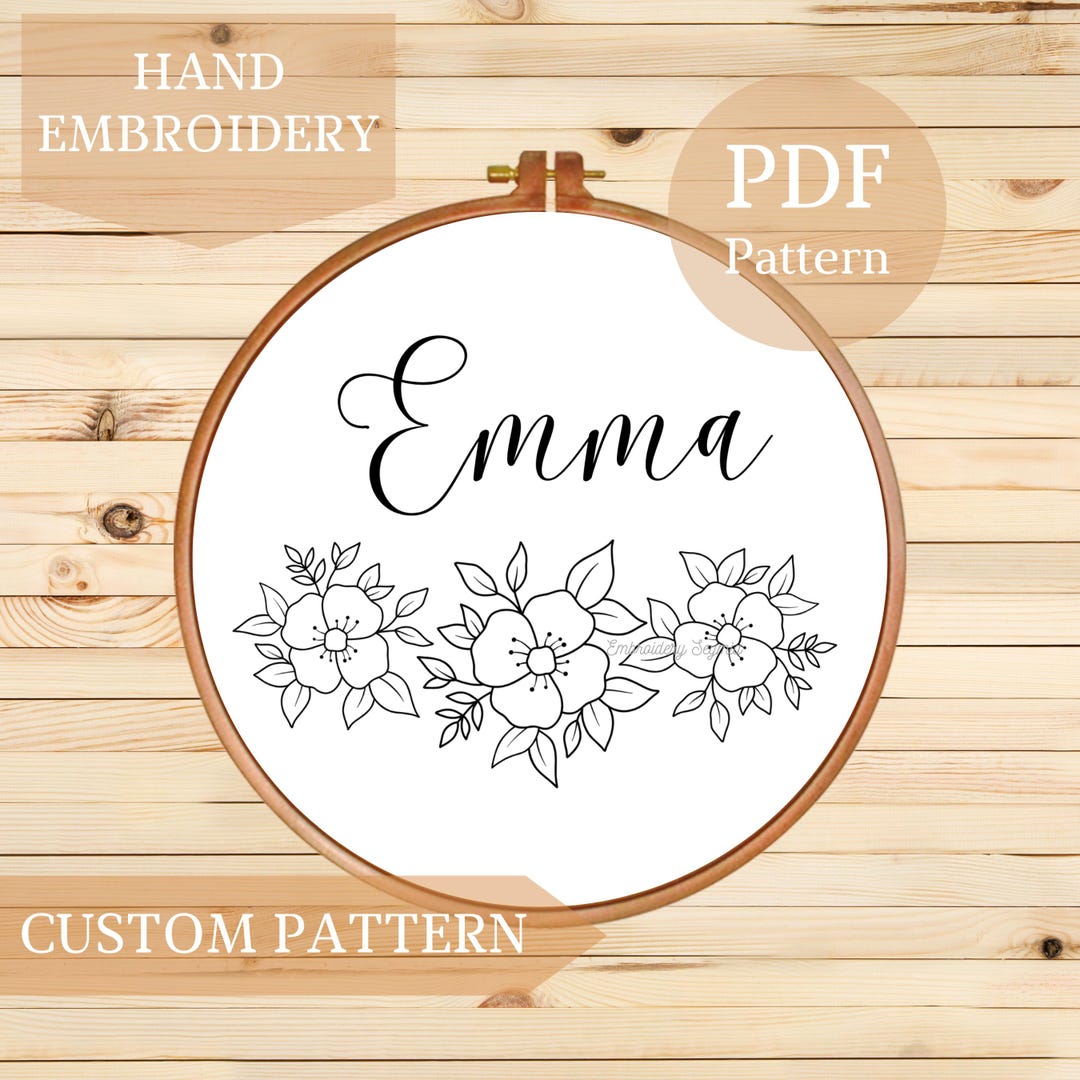 Personalized Floral Embroidery Pattern PDF - Custom Embroidery Design ...