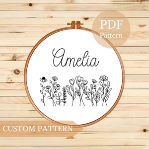 Personalized Floral Embroidery Pattern PDF - Custom Embroidery Design, DIY Hand Embroidery, Hand Embroidery Design for Kids