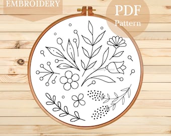 Floral Embroidery Pattern: Beginner DIY Botanical Design (PDF Pattern)