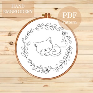 Cat Hand Embroidery Pattern - Cute Kitty Embroidery Design - PDF Digital Download for Hoop Art & DIY Stitching - Hand Embroidery Design