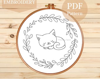 Patrón de bordado de gatito: proyecto de bordado a mano (descarga digital en PDF)