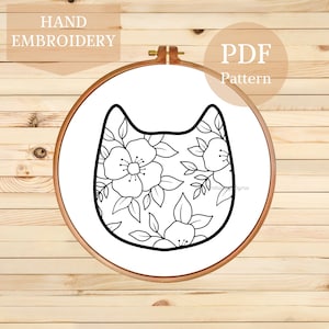 Floral Cat Hand Embroidery Pattern: Kitten Silhouette (PDF Pattern)