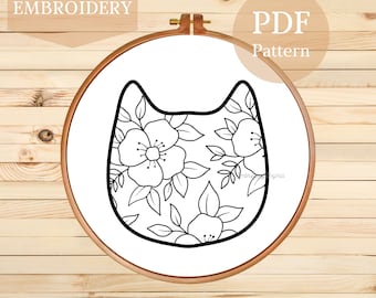 Floral Cat Hand Embroidery Pattern: Kitten Silhouette (PDF Pattern)