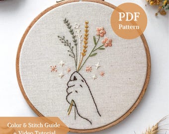 Hand with Flowers Hand Embroidery Pattern | Beginner-Friendly | Step-by-Step PDF + Video Tutorial