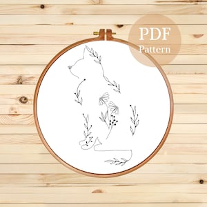 Cat Floral Hand Embroidery Pattern, Cat Silhouette Embroidery PDF Pattern, Kitty Design, Moon And Cat Embroidery Pattern,Embroidery Template