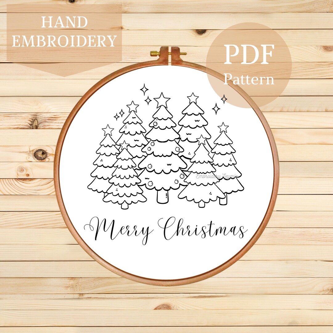 Merry Christmas Hand Embroidery Pattern PDF | Christmas Tree Design ...