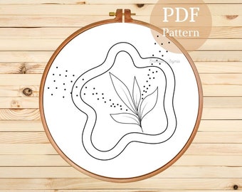 Boho Plant Embroidery Pattern: Line Art Template (PDF Pattern)