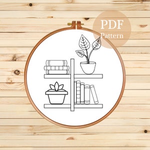 House Plants Embroidery Pattern: Bookshelf Decor (PDF Pattern)