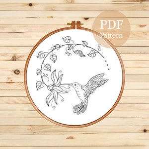 Hummingbird Embroidery Pattern, Instant Download Hand Embroidery PDF Pattern, Bird Embroidery Pattern | Embroidery Template