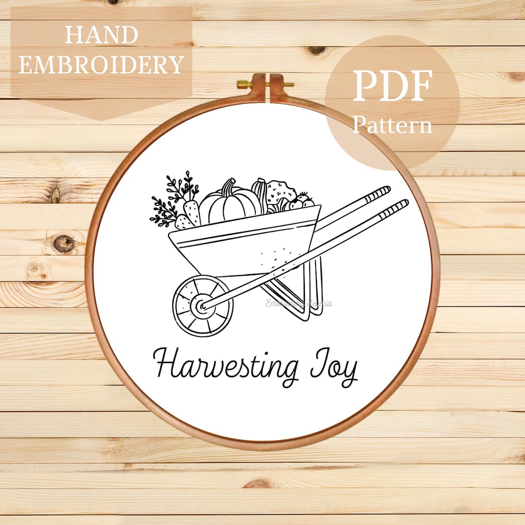Harvest Embroidery Pattern PDF, Fall Pumpkin Hand Embroidery Design ...