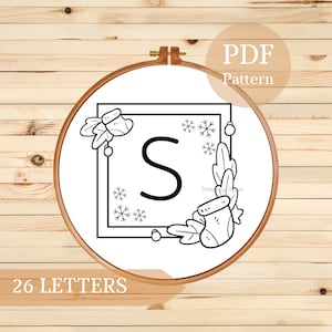 Christmas Floral Monogram Embroidery Pattern: 26 Letters (PDF Pattern)