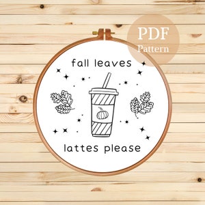 Pumpkin Latte Hand Embroidery Pattern, Instant Download, PDF Pattern, Autumn Embroidery Digital Template, Fall Embroidery, Autumn Pattern