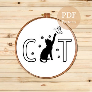 Cat Silhouette Hand Embroidery Pattern: DIY Kitty Design (PDF Pattern)