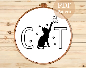 Cat Silhouette Hand Embroidery Pattern: DIY Kitty Design (PDF Pattern)