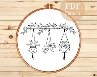 House Plants Embroidery Design: Hanging Plants PDF Pattern