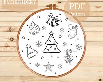 Patrón de bordado navideño a mano: Arte con bastidor navideño (Patrón PDF)