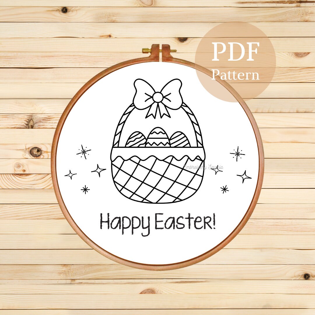Easter Egg Basket Embroidery Pattern: DIY Craft Template (PDF Pattern ...