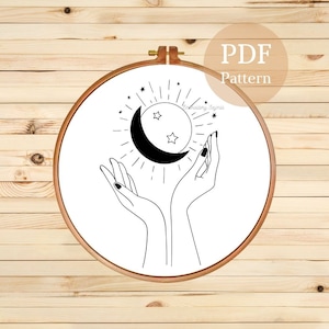 Sun and Moon Hand Embroidery Pattern: Mystic Boho Template (PDF Pattern)