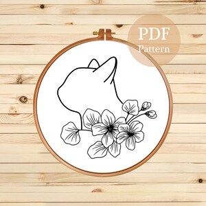 Floral Cat Embroidery Pattern: Kitty Silhouette Design (PDF Pattern)