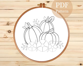 Pumpkin Hand Embroidery Pattern: Autumn Floral Design (PDF Pattern)