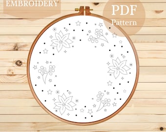 Christmas Wreath Hand Embroidery Pattern: Floral Hoop Art (PDF Pattern)